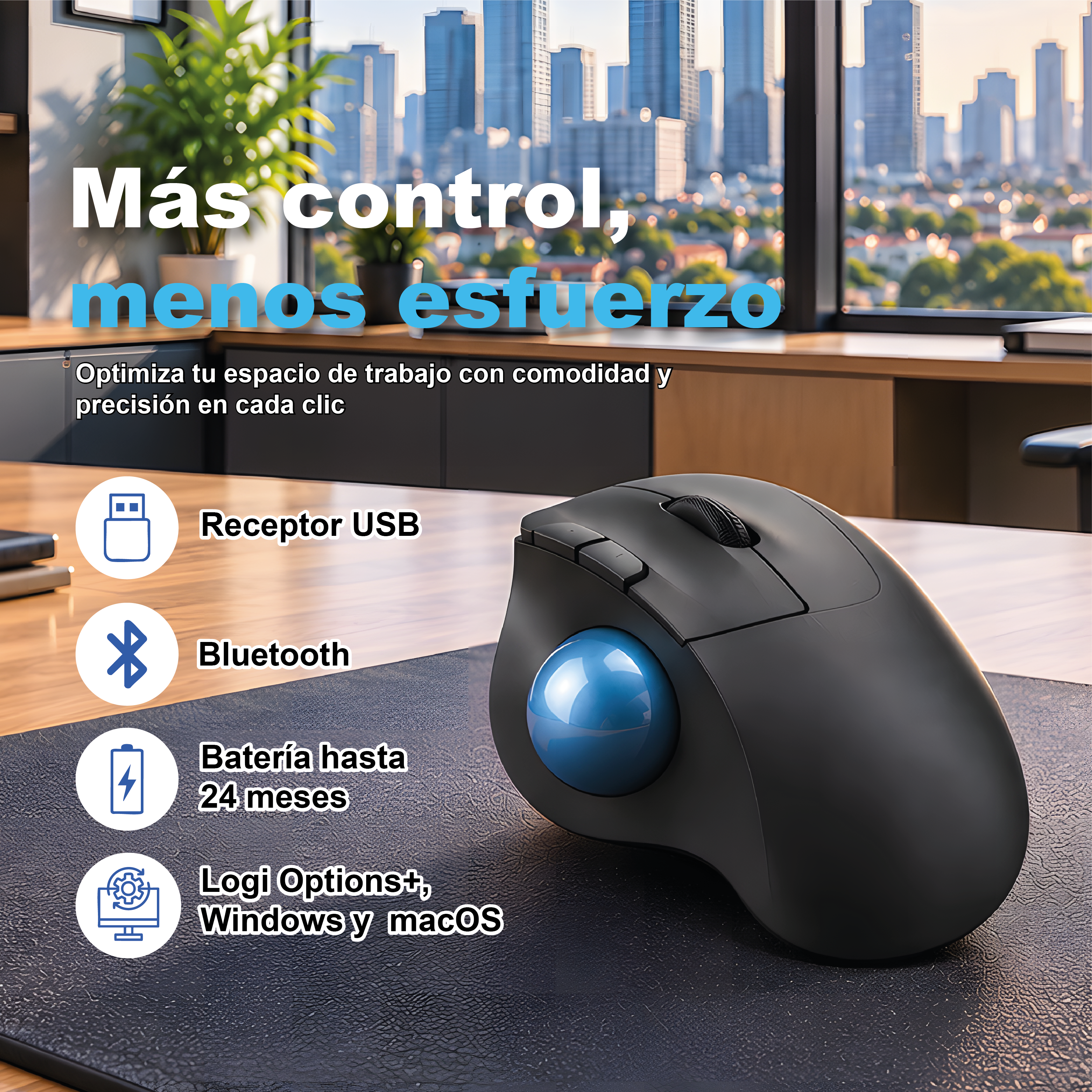Mouse Ergo M575S Trackball Silent Wireless Bolt/Bluetooth USB-A Black 4